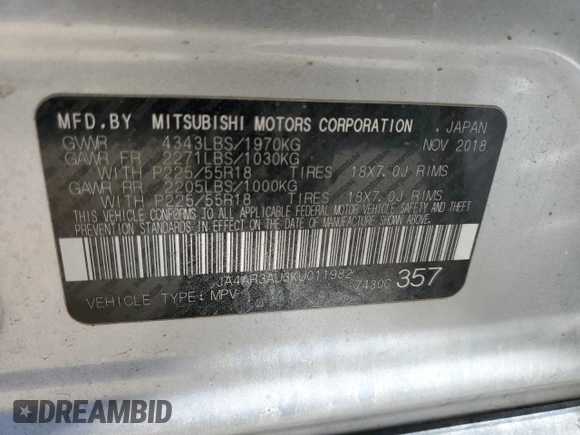 2019 Mitsubishi Outlander Sport ES 2.0 with VIN JA4AR3AU3KU011982, listed as a Copart auction lot 44994185 with 120,608 mi miles and Clean Title. Bid and sale history available at carsss.com. Image 13.