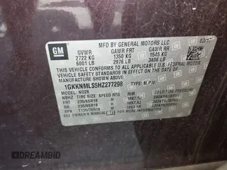 2017 GMC Acadia SLT with VIN 1GKKNMLS5HZ277298, listed as a IAAI auction lot 42271561 with 126,550 mi miles and . Bid and sale history available at DreamBid. Image 9.