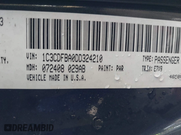 2013 Dodge Dart SXT with VIN 1C3CDFBA0DD324210, listed as a IAAI auction lot 42008663 with 161,028 mi miles. Bid and sale history available at carsss.com. Image 9.