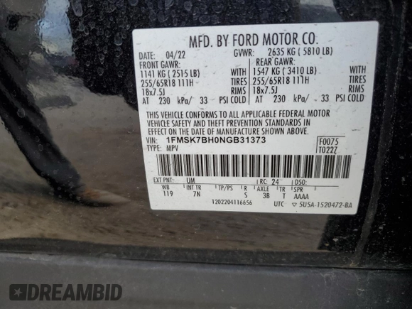2022 Ford Explorer with VIN 1FMSK7BH0NGB31373, listed as a Copart auction lot 84532184 with 29,721 mi miles and Salvage Title. Bid and sale history available at carsss.com. Image 15.