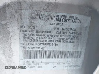 2008 Mazda 6 i Sport VE with VIN 1YVHP80C885M39480, listed as a IAAI auction lot 42078591 with 131,993 mi miles. Bid and sale history available at carsss.com. Image 9.