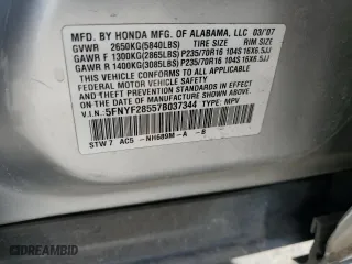 2007 Honda Pilot EX-L with VIN 5FNYF28557B037344, listed as a Copart auction lot 82451984 with 283,504 mi miles and Salvage Title. Bid and sale history available at carsss.com. Image 15.