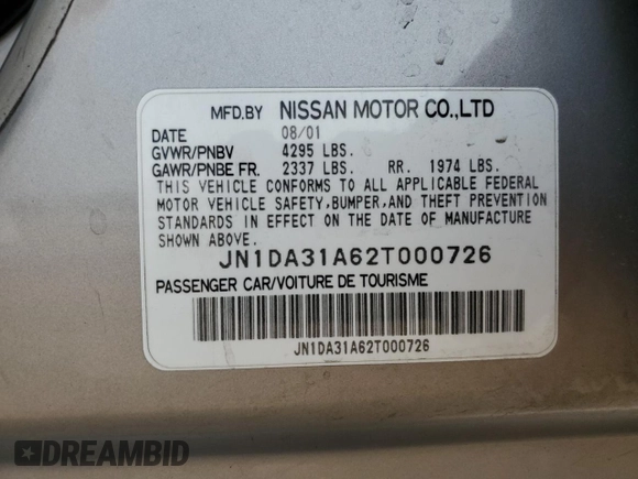 2002 Nissan Maxima GLE z VIN JN1DA31A62T000726, wystawiony jako Copart lot #71235864 z przebiegiem 219 647 mil mil oraz Szkoda całkowita • Salvage title. Historia ofert i sprzedaży dostępna na DreamBid. Obrazek 12.