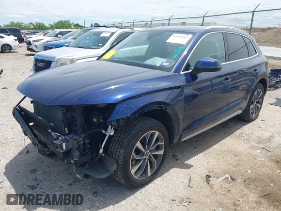 2021 Audi Q5 Premium with VIN WA1AAAFY7M2004975, listed as a IAAI auction lot 42190283 with 56,810 mi miles and . Bid and sale history available at DreamBid. Image 2.