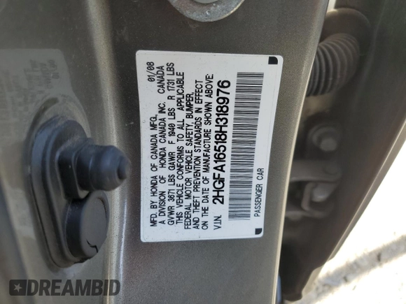 2008 Honda Civic LX with VIN 2HGFA16518H318976, listed as a Copart auction lot 55897095 with 183,864 mi miles and Salvage Title. Bid and sale history available at DreamBid. Image 12.