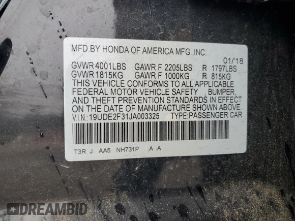2018 Acura ILX with VIN 19UDE2F31JA003325, listed as a Copart auction lot 58665385 with 44,144 mi miles and Salvage title. Bid and sale history available at DreamBid. Image 12.