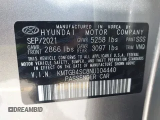 2022 Genesis G80 2.5T with VIN KMTGB4SC8NU104440, listed as a IAAI auction lot 41872083 with 35,871 mi miles. Bid and sale history available at carsss.com. Image 9.