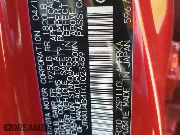 2012 Scion xD with VIN JTKKU4B41C1023489, listed as a Copart auction lot 53554245 with 155,607 mi miles and Salvage title. Bid and sale history available at DreamBid. Image 13.
