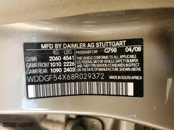 2008 Mercedes-Benz C-Class 3.0L Sport with VIN WDDGF54X68R029372, listed as a Copart auction lot 43852465 with 0 mi miles and Non Repairable. Bid and sale history available at carsss.com. Image 12.