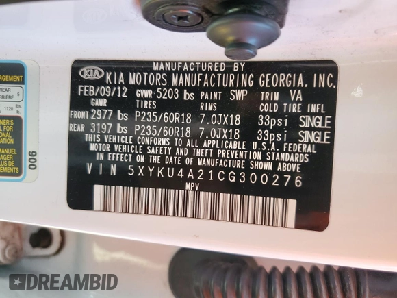 2012 Kia Sorento EX with VIN 5XYKU4A21CG300276, listed as a Copart auction lot 47244925 with 227,119 mi miles and Salvage Title. Bid and sale history available at carsss.com. Image 13.