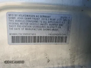 2009 Volkswagen CC Luxury z VIN WVWHL73C39E557493, wystawiony jako Copart lot #50657935 z przebiegiem 180 607 mil mil oraz Czysty tytuł • Clean title. Historia ofert i sprzedaży dostępna na DreamBid. Obrazek 12.