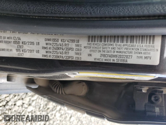 2015 FIAT 500L Urbana Trekking с VIN ZFBCFADH1FZ032027, выставлен на аукционе Copart как лот 61401045 с пробегом 91 419 миль миль и Чистый • Clean title. История ставок и продаж доступна на DreamBid. Изображение 12.