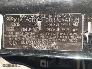 2016 Kia Forte EX with VIN KNAFZ4A89G5617452, listed as a IAAI auction lot 41580861 with 150,770 mi miles. Bid and sale history available at carsss.com. Image 9.