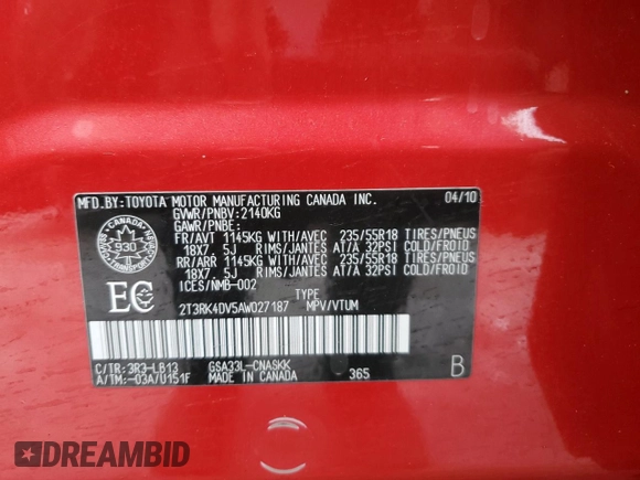 2010 Toyota RAV4 Sport z VIN 2T3RK4DV5AW027187, wystawiony jako Copart lot #88489125 z przebiegiem 277 967 mil mil oraz Szkoda całkowita • Salvage title. Historia ofert i sprzedaży dostępna na DreamBid. Obrazek 13.