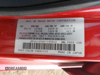 2015 Mazda 6 i Touring with VIN JM1GJ1V56F1193943, listed as a IAAI auction lot 41539900 with 144,111 mi miles and . Bid and sale history available at carsss.com. Image 9.