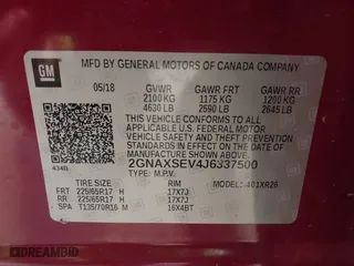 2018 Chevrolet Equinox LT with VIN 2GNAXSEV4J6337500, listed as a IAAI auction lot 41812379 with 54,726 mi miles. Bid and sale history available at carsss.com. Image 9.
