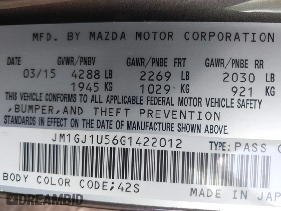 2016 Mazda Mazda6 i Sport with VIN JM1GJ1U56G1422012, listed as a IAAI auction lot 40693636 with 93,094 mi miles. Bid and sale history available at carsss.com. Image 9.