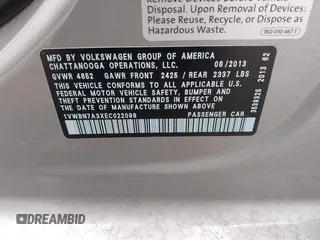 2014 Volkswagen Passat SE z VIN 1VWBN7A3XEC022098, wystawiony jako IAAI lot #42130334 z przebiegiem 88 433 mil mil oraz . Historia ofert i sprzedaży dostępna na DreamBid. Obrazek 9.