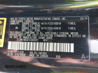 2015 Lexus RX 350 with VIN 2T2BK1BA5FC300092, listed as a IAAI auction lot 42123641 with 174,970 mi miles and . Bid and sale history available at DreamBid. Image 9.