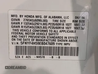 2014 Honda Pilot EX-L with VIN 5FNYF4H59EB047609, listed as a IAAI auction lot 42071353 with 148,661 mi miles and . Bid and sale history available at carsss.com. Image 9.