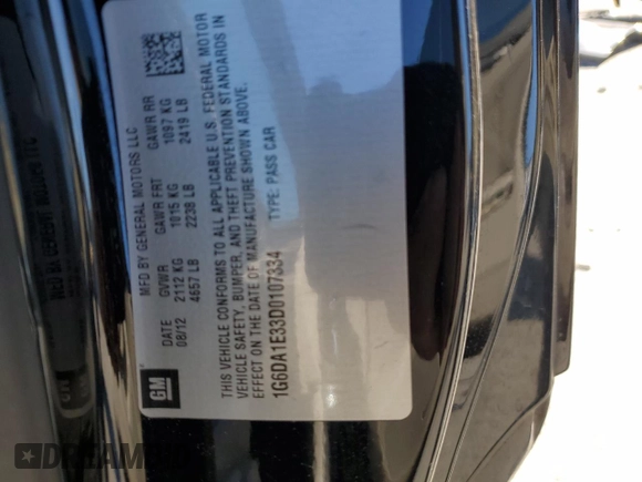 2013 Cadillac CTS z VIN 1G6DA1E33D0107334, wystawiony jako Copart lot #41563795 z przebiegiem 191 596 mil mil oraz Szkoda całkowita • Salvage title. Historia ofert i sprzedaży dostępna na DreamBid. Obrazek 13.