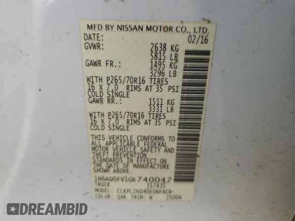 2016 Nissan Frontier SV with VIN 1N6AD0FV1GN740047, listed as a Copart auction lot 78615184 with 0 mi miles and Salvage Title. Bid and sale history available at carsss.com. Image 13.