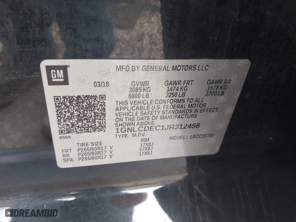 2018 Chevrolet Tahoe Commercial with VIN 1GNLCDEC1JR312458, listed as a IAAI auction lot 41371563 with 114,086 mi miles. Bid and sale history available at carsss.com. Image 9.
