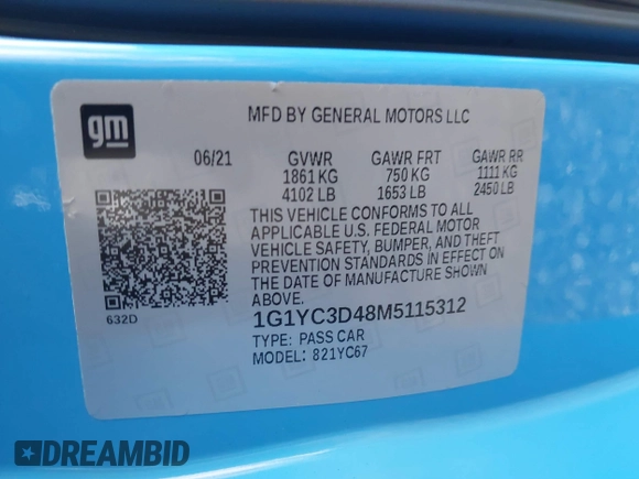 2021 Chevrolet Corvette 3LT with VIN 1G1YC3D48M5115312, listed as a IAAI auction lot 41785974 with 25,811 mi miles. Bid and sale history available at carsss.com. Image 9.