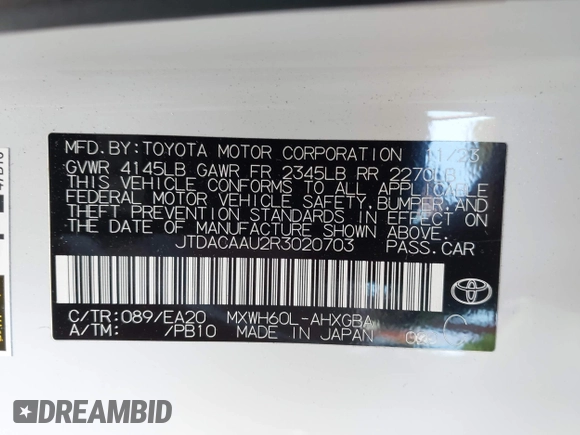 2024 Toyota Prius LE with VIN JTDACAAU2R3020703, listed as a IAAI auction lot 42644240 with 32,715 mi miles and . Bid and sale history available at DreamBid. Image 9.