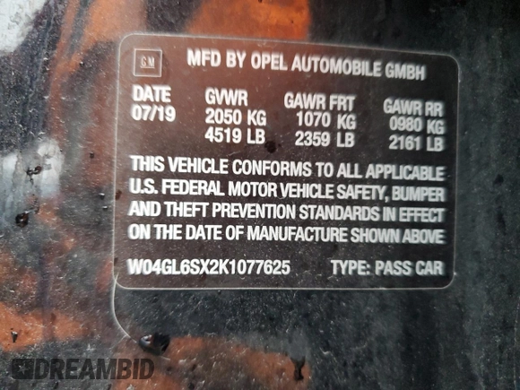 2019 Buick Regal Preferred with VIN W04GL6SX2K1077625, listed as a Copart auction lot 87208214 with 80,089 mi miles and Salvage title. Bid and sale history available at DreamBid. Image 15.