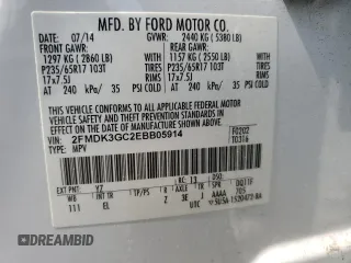 2014 Ford Edge SE with VIN 2FMDK3GC2EBB05914, listed as a Copart auction lot 60427965 with 152,728 mi miles and Clean title. Bid and sale history available at DreamBid. Image 13.