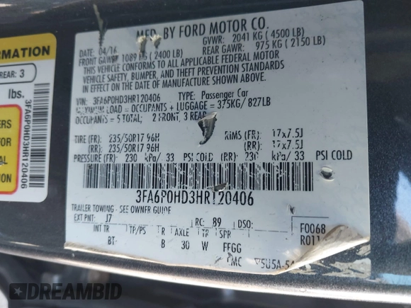 2017 Ford Fusion SE с VIN 3FA6P0HD3HR120406, выставлен на аукционе IAAI как лот 42059866 с пробегом 145 464 миль миль и . История ставок и продаж доступна на DreamBid. Изображение 9.