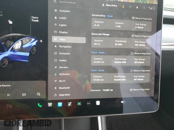 2019 Tesla Model 3 Long Range with VIN 5YJ3E1EB9KF440365, listed as a Copart auction lot 83839034 with 74,667 mi miles and Salvage Title. Bid and sale history available at DreamBid. Image 9.