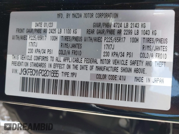 2023 Mazda CX-5 S Carbon Edition z VIN JM3KFBCMXP0201665, wystawiony jako IAAI lot #39965378 z przebiegiem 29 105 mil mil oraz . Historia ofert i sprzedaży dostępna na DreamBid. Obrazek 9.
