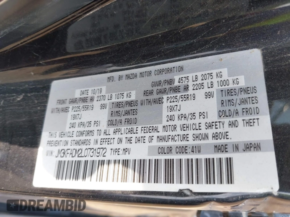 2020 Mazda CX-5 Grand Touring с VIN JM3KFADM2L0731972, выставлен на аукционе IAAI как лот 42686202 с пробегом Не указан миль и . История ставок и продаж доступна на DreamBid. Изображение 9.