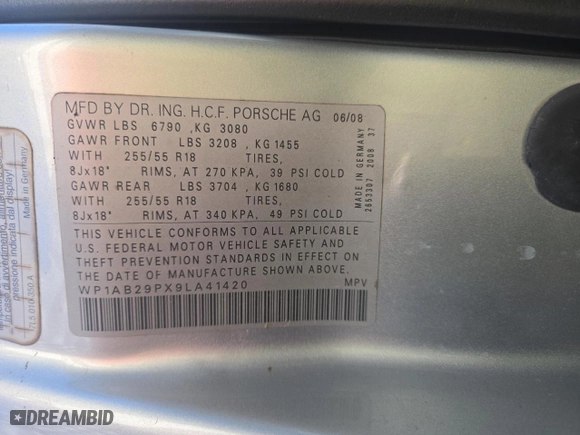 2009 Porsche Cayenne S with VIN WP1AB29PX9LA41420, listed as a Copart auction lot 48887395 with NaN miles and Salvage Title. Bid and sale history available at carsss.com. Image 10.