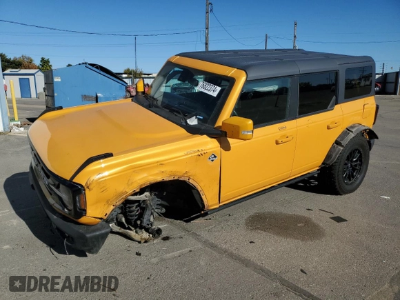 2022 Ford Bronco with VIN 1FMEE5BP6NLB66152, listed as a Copart auction lot 76822374 with 43,884 mi miles and Salvage title. Bid and sale history available at DreamBid. Image 1.