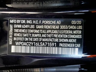2020 Porsche Taycan Turbo with VIN WP0AC2Y16LSA71591, listed as a Copart auction lot 46949625 with 36,178 mi miles and Salvage title. Bid and sale history available at DreamBid. Image 12.