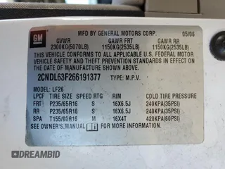 2006 Chevrolet Equinox LT z VIN 2CNDL63F266191377, wystawiony jako Copart lot #57358585 z przebiegiem 114 555 mil mil oraz Szkoda całkowita • Salvage title. Historia ofert i sprzedaży dostępna na DreamBid. Obrazek 13.