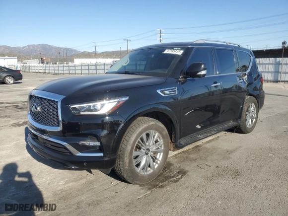 2021 Infiniti QX80 LUXE with VIN JN8AZ2AE7M9271353, listed as a Copart auction lot 47233415 with 76,521 mi miles and Salvage Title. Bid and sale history available at carsss.com. Image 1.