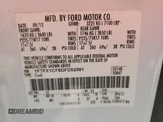 2013 Ford F-150 XL z VIN 1FTFX1CF8DFD52581, wystawiony jako Copart lot #59056415 z przebiegiem 240 688 mil mil oraz Szkoda całkowita • Salvage title. Historia ofert i sprzedaży dostępna na DreamBid. Obrazek 12.