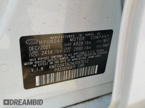 2022 Genesis G70 2.0T z VIN KMTG34TA2NU097012, wystawiony jako Copart lot #72409144 z przebiegiem 56 103 mil mil oraz Szkoda całkowita • Salvage title. Historia ofert i sprzedaży dostępna na DreamBid. Obrazek 12.