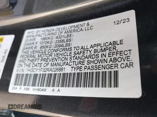 2024 Honda Accord EX с VIN 1HGCY1F32RA026881, выставлен на аукционе IAAI как лот 42156154 с пробегом 19 500 миль миль и . История ставок и продаж доступна на DreamBid. Изображение 9.