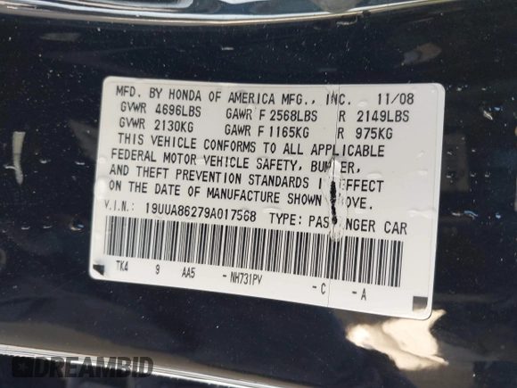 2009 Acura TL z VIN 19UUA86279A017568, wystawiony jako IAAI lot #41975176 z przebiegiem 171 865 mil mil oraz . Historia ofert i sprzedaży dostępna na DreamBid. Obrazek 9.