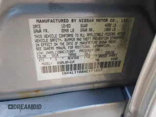 2004 Nissan Altima S with VIN 1N4AL11D84C171897, listed as a IAAI auction lot 41922715 with 101,865 mi miles. Bid and sale history available at carsss.com. Image 9.