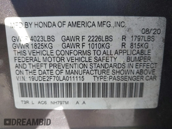 2020 Acura ILX Premium с VIN 19UDE2F70LA011115, выставлен на аукционе IAAI как лот 41328261 с пробегом 111 957 миль миль и . История ставок и продаж доступна на DreamBid. Изображение 9.