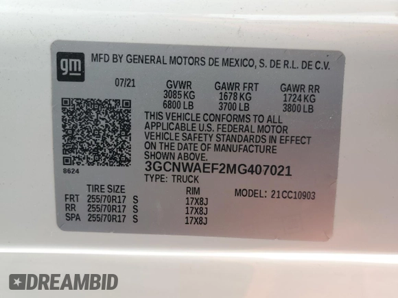 2021 Chevrolet Silverado 1500 Work Truck with VIN 3GCNWAEF2MG407021, listed as a Copart auction lot 42676445 with 24,628 mi miles and Salvage Title. Bid and sale history available at carsss.com. Image 14.