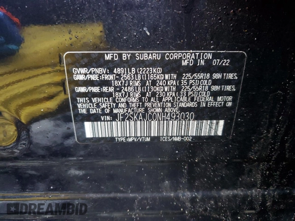 2022 Subaru Forester Special Sports with VIN JF2SKAJC0NH493030, listed as a Copart auction lot 52141245 with Not provided miles and Salvage title. Bid and sale history available at DreamBid. Image 13.