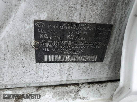 2018 Hyundai Sonata SEL with VIN 5NPE34AF9JH712292, listed as a Copart auction lot 51459515 with 95,543 mi miles and Salvage Title. Bid and sale history available at DreamBid. Image 13.