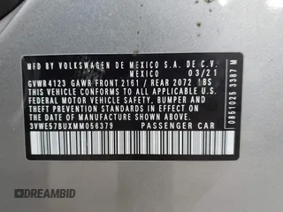 2021 Volkswagen Jetta SEL with VIN 3VWE57BUXMM056379, listed as a IAAI auction lot 42456450 with 34,697 mi miles and . Bid and sale history available at DreamBid. Image 8.